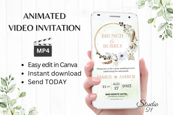 Boho Wedding Brunch Invite W9108: Your Animated, Editable Digital Evite