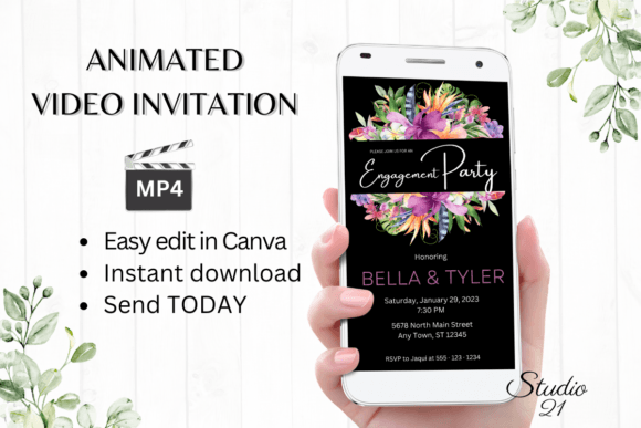 Tropical Engagement Party Evite W1117: Instant Digital Celebration