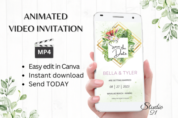 Tropical Save the Date Notice W2112: Your Instant Digital Invite Solution
