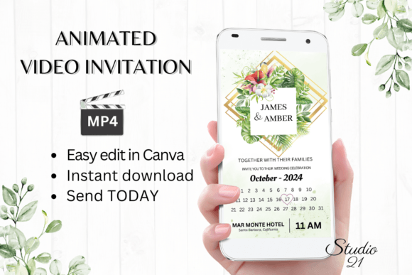 Tropical Wedding Invitation W8112B: A Fresh Take on Digital Design
