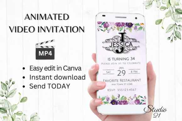 Video Birthday Evite: Monogram Letter J Invitation